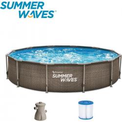 Summer Waves Frame Zwembad | Rotan l Look | Ø 305 cm x 76 xm | Inclusief Filterpomp | Bruin